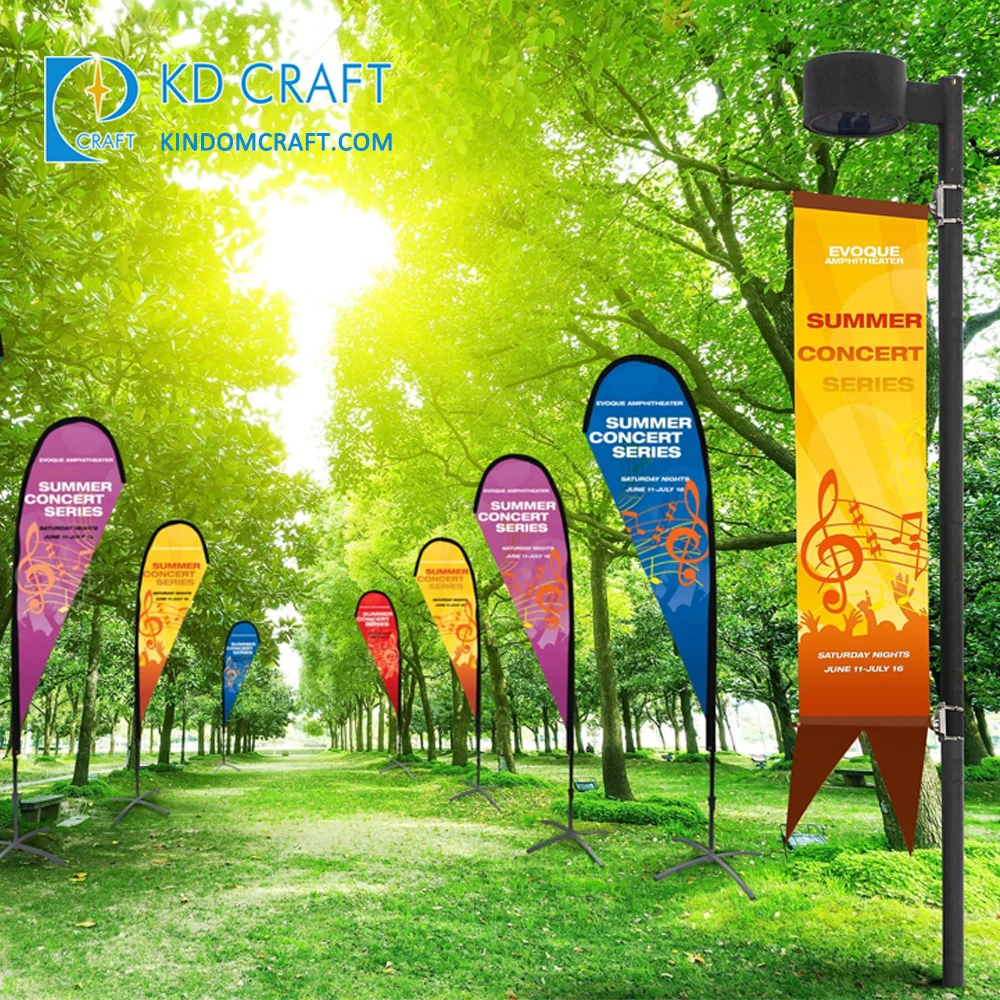 High quality custom eco friendly colorful printing outdoor feather shaped flying banners for sale