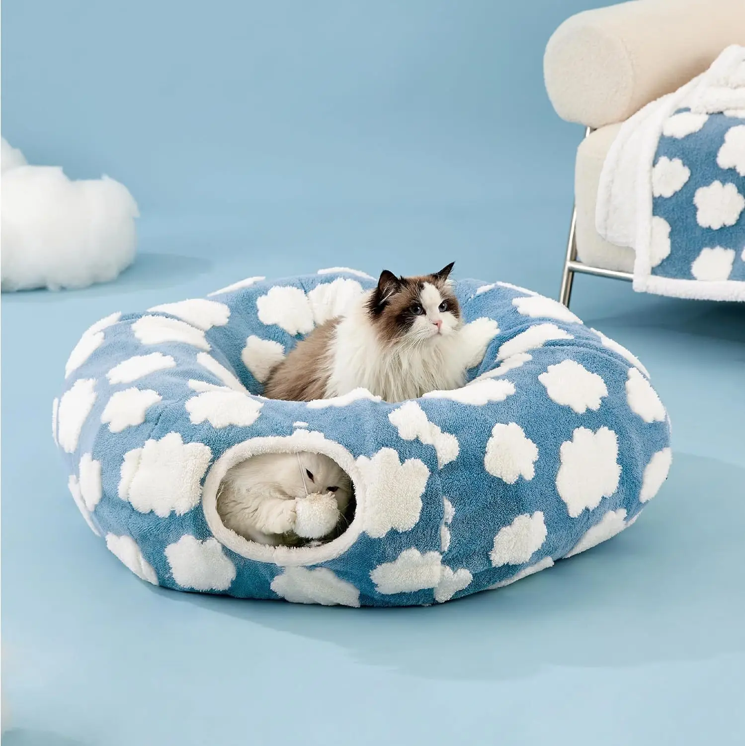 2024 Popular plush combinable cat tunnel bed plush cat cave tunnel collapsible 2 hole tube toys warm house from china