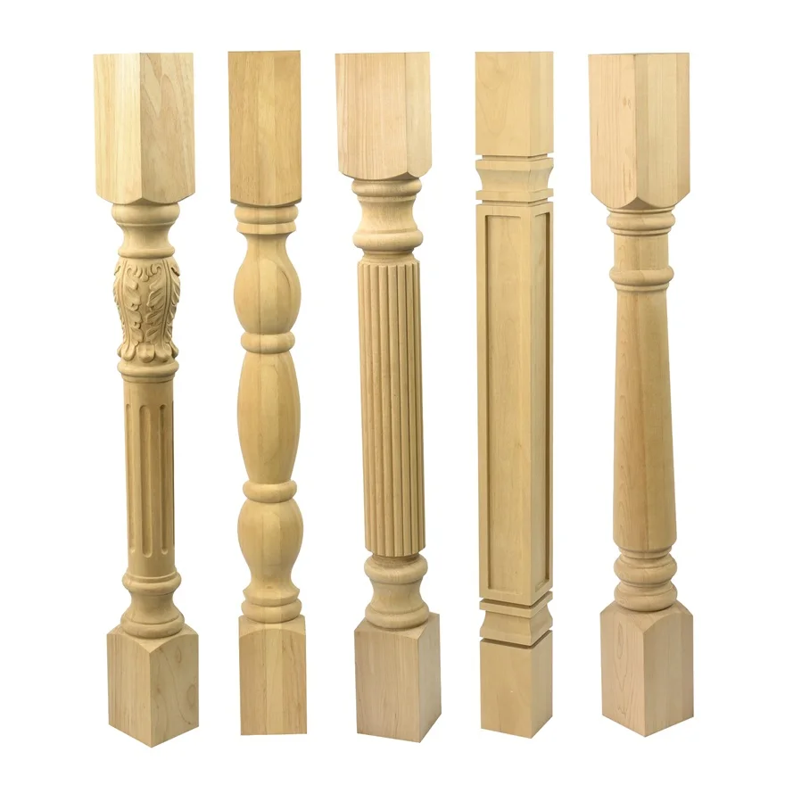 2023 Royal Beautiful Solid Wood Pillars And Baluster Luxury Stairs Decorative Wood Carved Large Column Wood Roman Newel Post