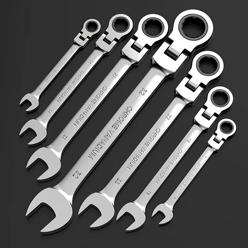Single Flex Head Ratcheting Wrench Set- Metric Ratchet Combination Wrenches CrV Gear Spanner Set Car Key Wrench Repair Tool Set