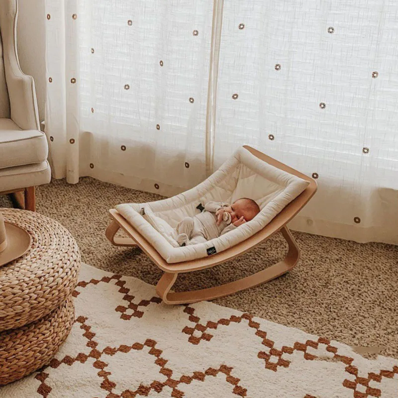 High quality Childhood Wooden Rocking Chair Small Cradle Bed for Baby Bouncer Balance Rocker Chair Wood Baby Bouncer
