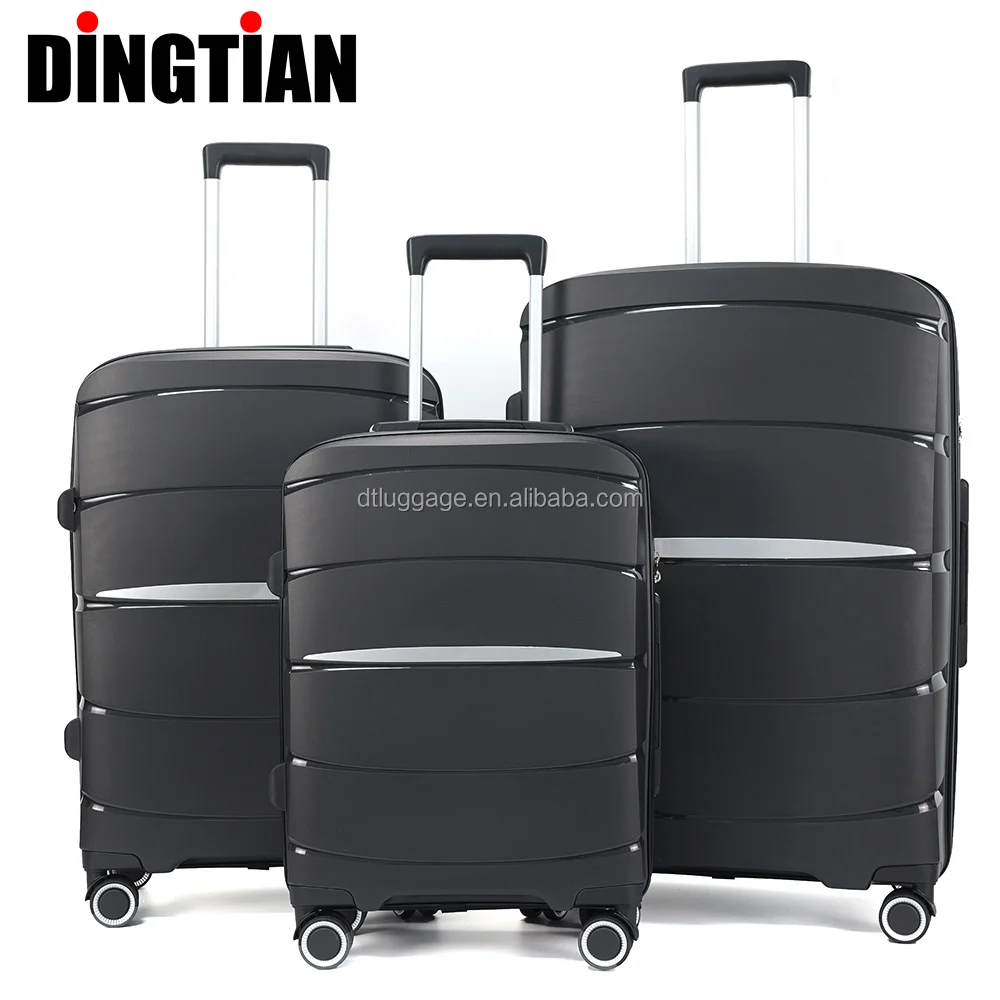 Wholesale New Design 3-Piece Set Aluminum Trolley Bag Customized Logo Black Spinner Luggage Latest PP Carry Suitcase for Travel