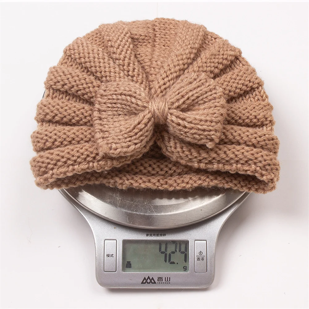 Wholesale Newborn Baby Girl Winter Solid Color Warm Knit Beanie Hats with Knot