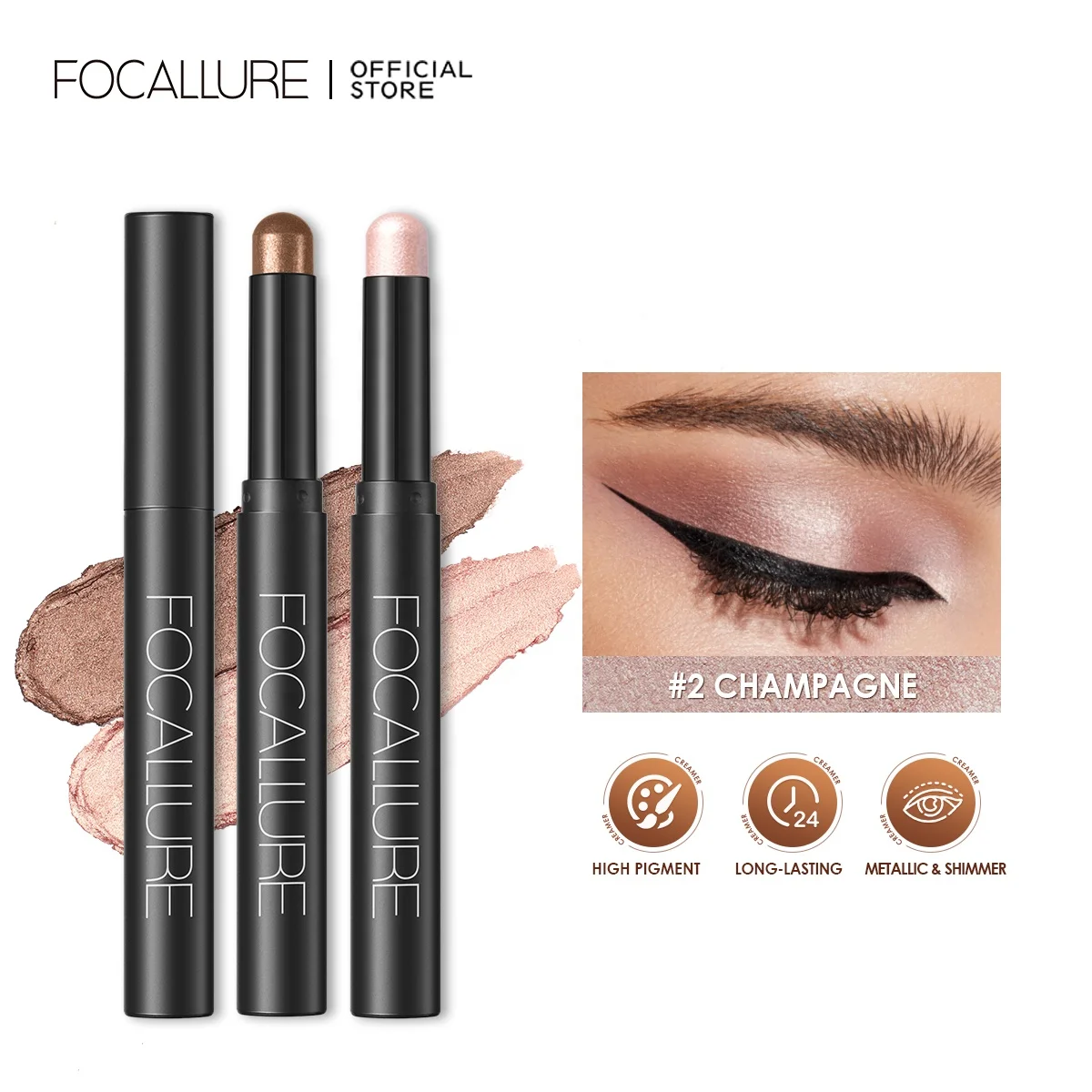 FOCALLURE FA38 Cream Shimmer Eyeshadow 24 Colors Waterproof Eye Shadow Stick