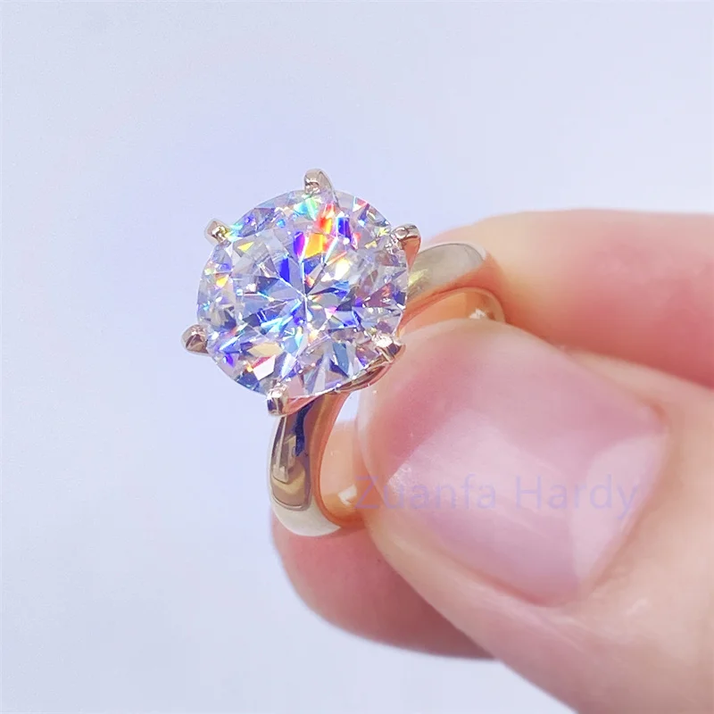Big Carat 5ct Moissanite Ring with Certificate Round Brilliant 10K 14K 18K Gold with Moissanite ring