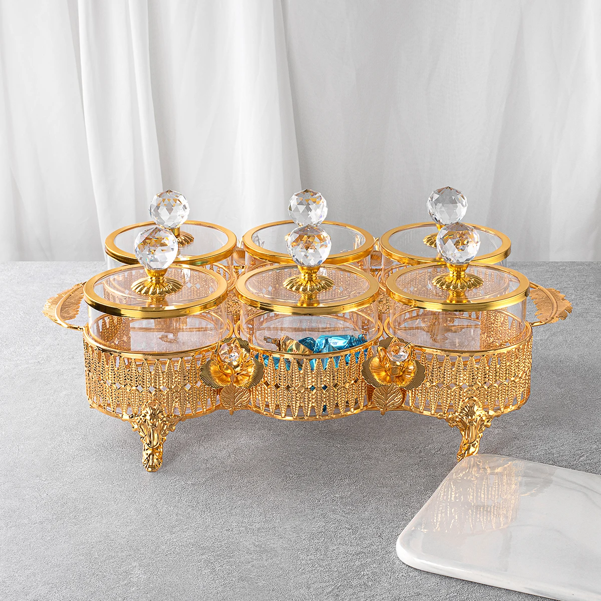JINGHUANG Middle East Home Decorative Gold Plated Metal Candy Box Dry Fruit Deco Storage Tray Candy Dish for Ramadan