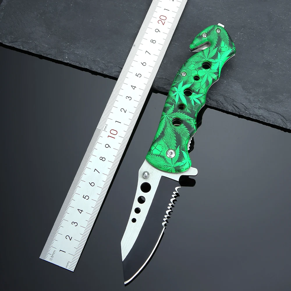 Outdoor Multi Functional Folding Knife Plastic Camouflage Handle Tactics Pocket Knife With Window Breaker and Rope Cutter