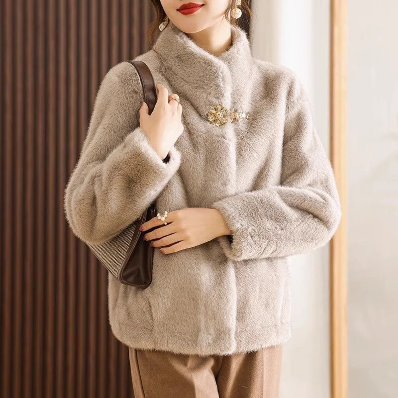 Wholesale Ladies Long Winter Coats Fashionable Slim Overcoat with Short Fake Fur XS Size Faux Mink Parka Jacket for Women