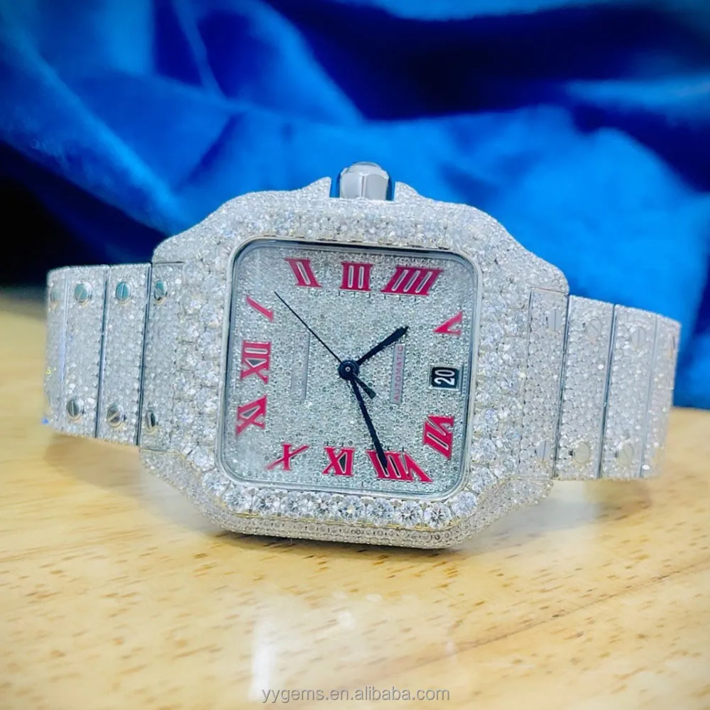 Алмазный тестер на заказ Роскошные полые алмазные часы VVS Moissanite в стиле хип-хоп механические из нержавеющей стали со льдом