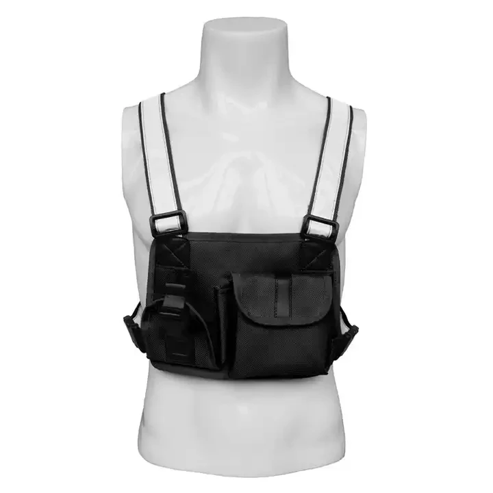 Harness Front Pack Pouch Holster Vest Rig Radio Chest Bag for Two Way Radio Walkie Talkie Reflective