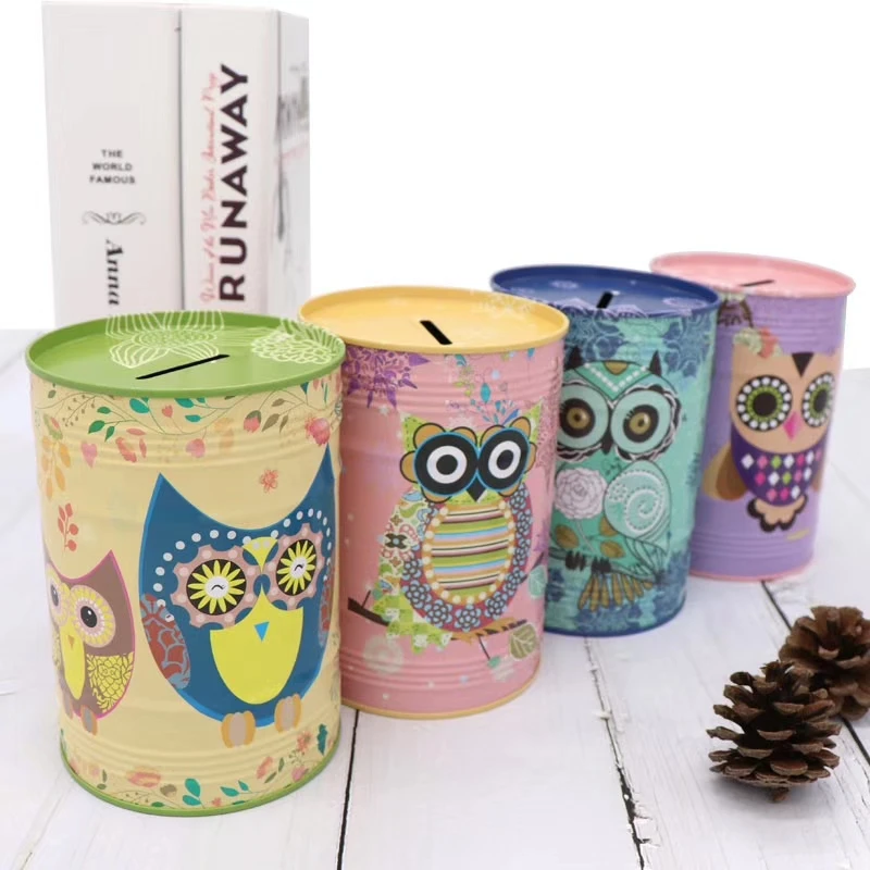 cylinder shape coin bank exquisite classical money tin box wholesale piggy bank