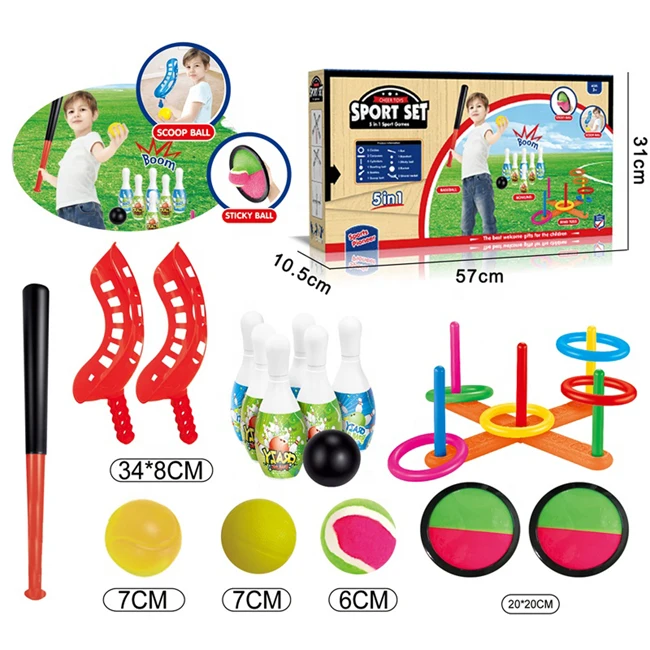 5in1 bowling baseball rackets bocce ball set ring toss toys ring play set funny child sports toy for kids outdoor game set