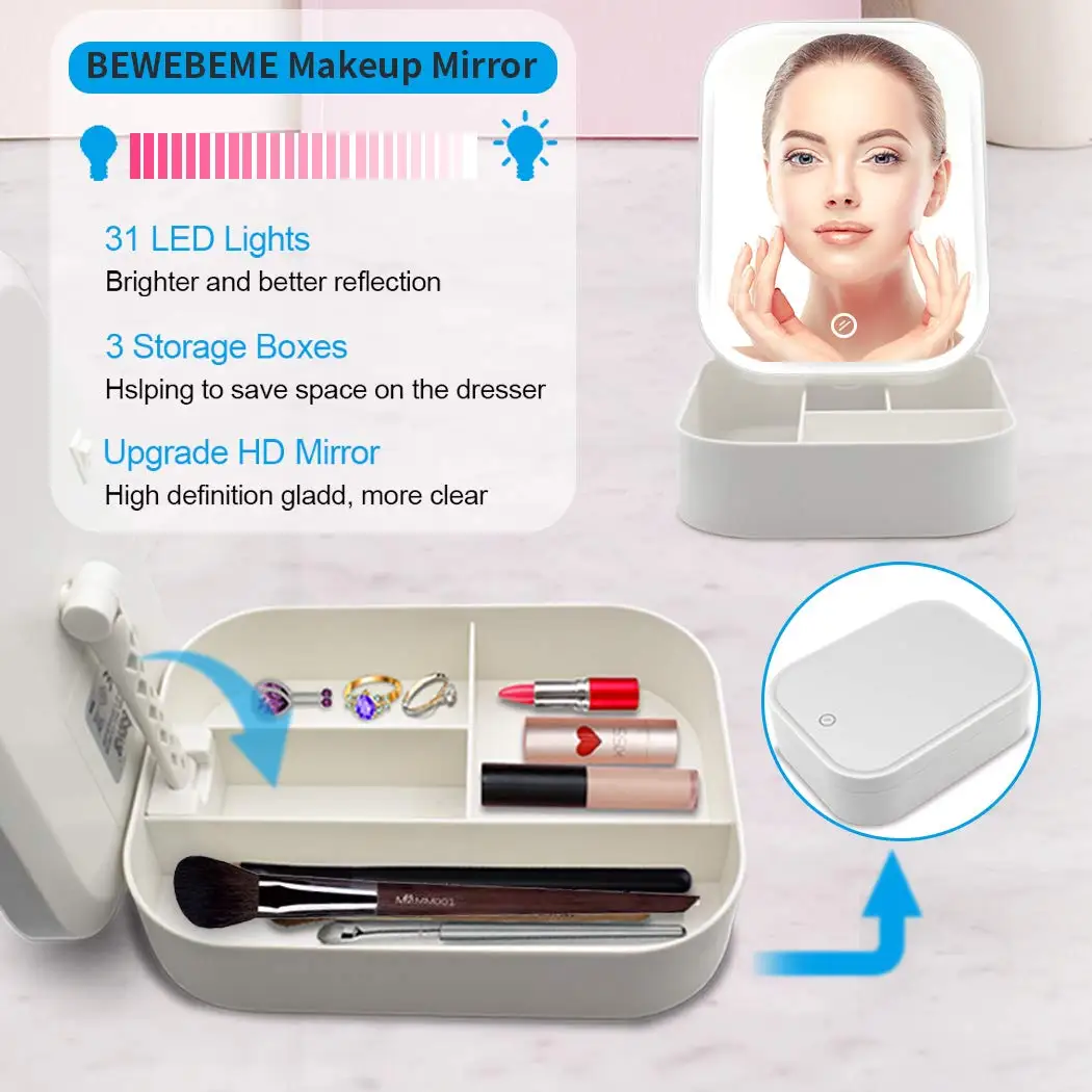 Лидер продаж, складной органайзер для макияжа C & C 2023 с коробкой для хранения для путешествий с сенсорным экраном со светодиодным освещением, зеркало для макияжа
