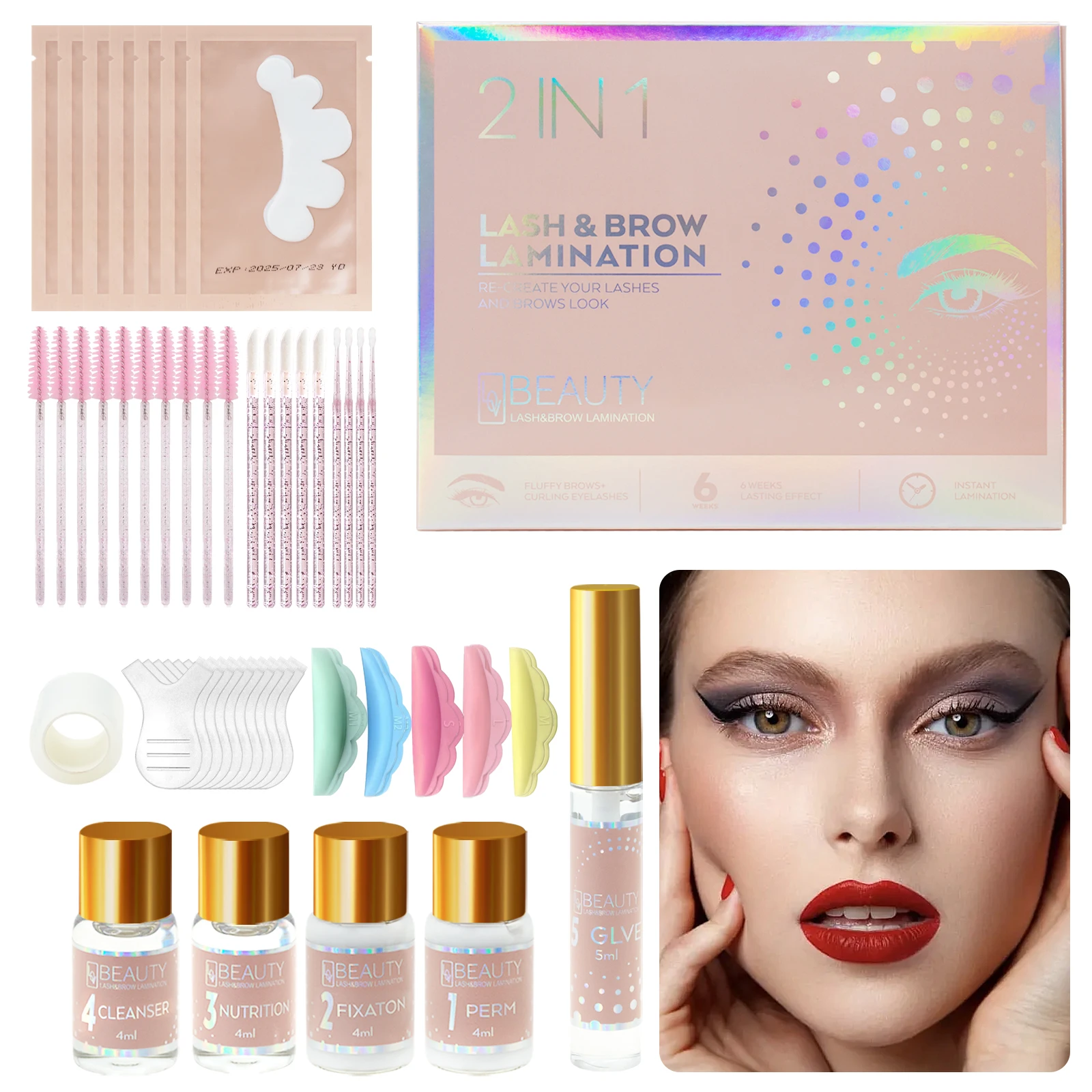 Private Label Eyebrow And Lash Lamination Kit 2 in 1 Professional Salon Semi Permanent Curling Perming Wave