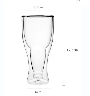 Handmade Cold Insulated Beer Drinking Glass Double Wall Borosilicate Glass Dishwasher Freezer Safe Beer Glass cup