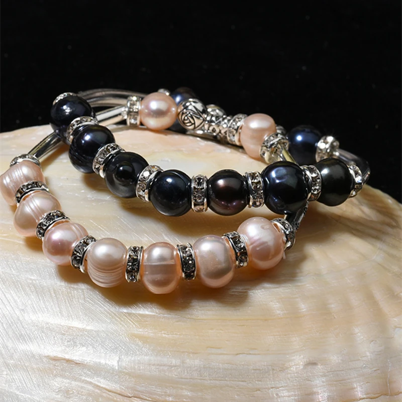 Ladies Alloy Multicolor Pearl Bead Bracelet Freshwater Charm Heart Design Cuff Pearl Bracelet Bangles