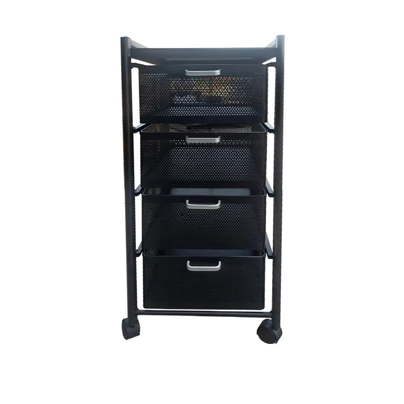 Household 3 Layers Drawer Square Rack Standing Type Hollow Movable Storage Shelf Breathable Vegetables Sundries Sorting Trolley