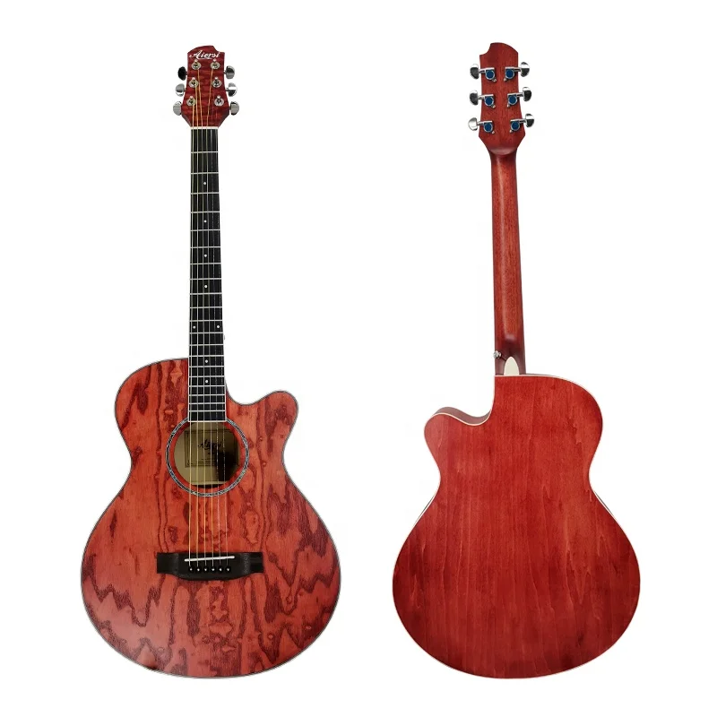 Aiersi brand factory wholesale cheap price custom logo 40 41 Inch Cutaway Red Colour Ash Acoustic Guitar faster shipping