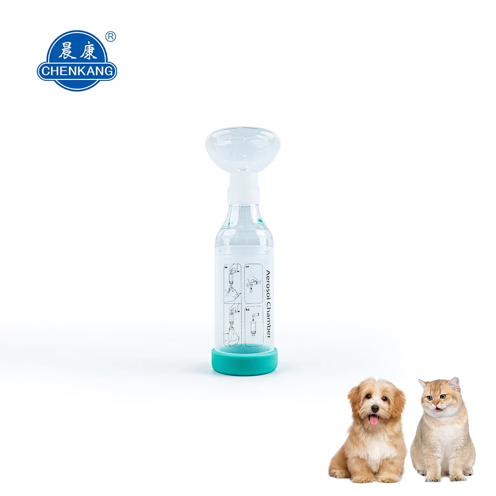 Veterinary aerosol chamber inhaler spacer chamber