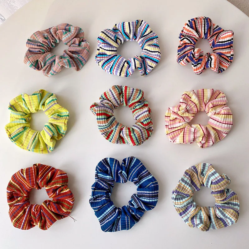 Crocheted Towel Fabric Fashion Hair Accessories Scrunchies Wholesale Rainbow Kids Hair Scrunchies Elastic Hair Bands for Girls