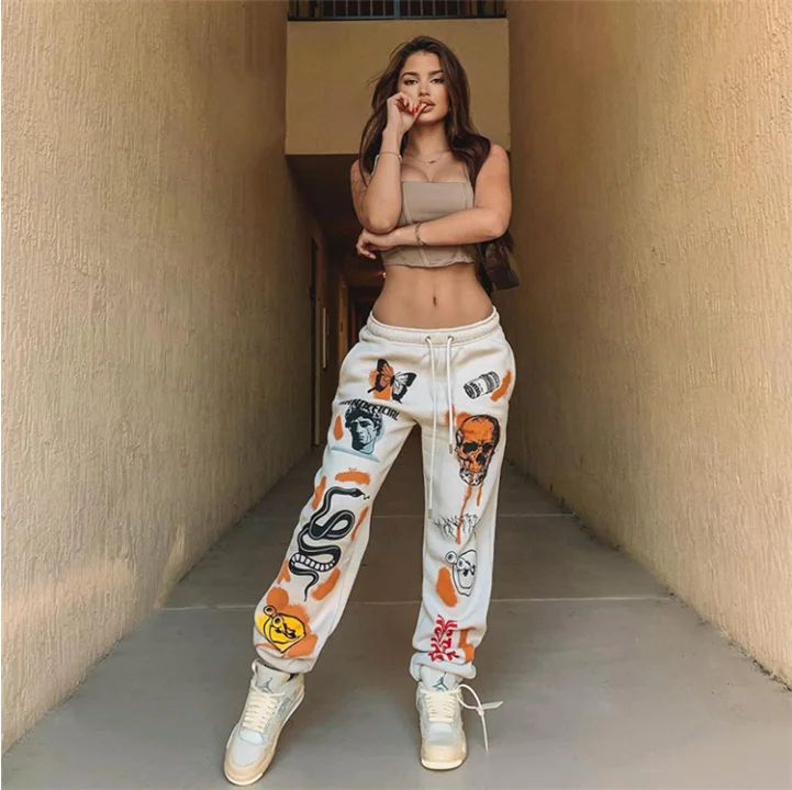 
Woman clothing 2021 Fall Pattern Joggers Pants Printed women Sweatpants casual Jogger cargo dress Track pant wholesale 8009 