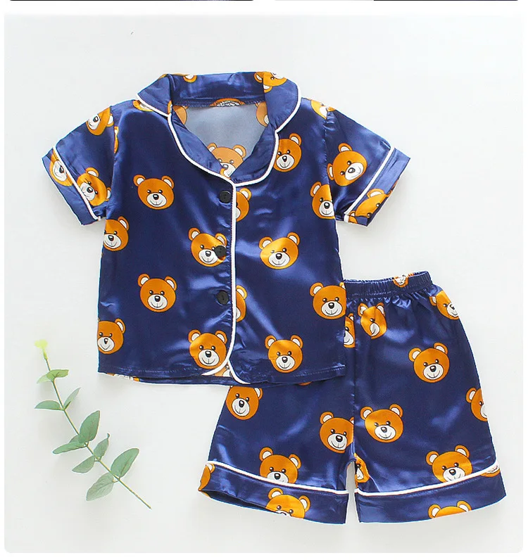 
Short Sleeve Child Blouse baby boys clothes Sleepwear Kids Pajama Sets boy clothing Girls Cartoon Deer Print sets summer boys 