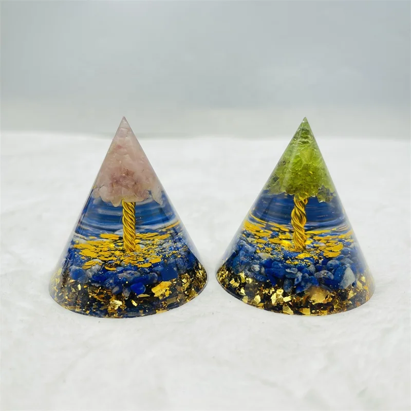 Orgone pyramid crystals healing various crystal gravel stone resin energy cone pyramid for meditation