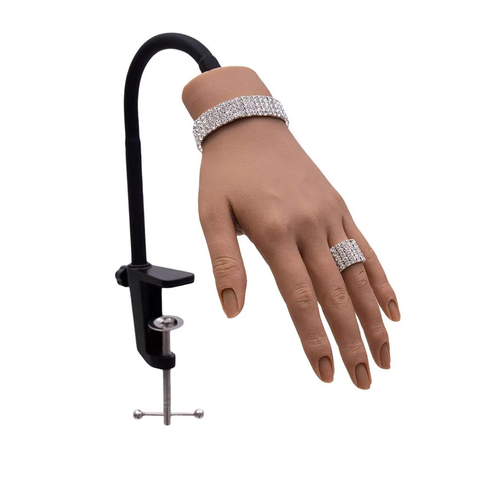 Soft Silicone Mannequin Hand Flexible Bendable Nail Practice Training Hand for Acrylic Nails with Stand Bracket