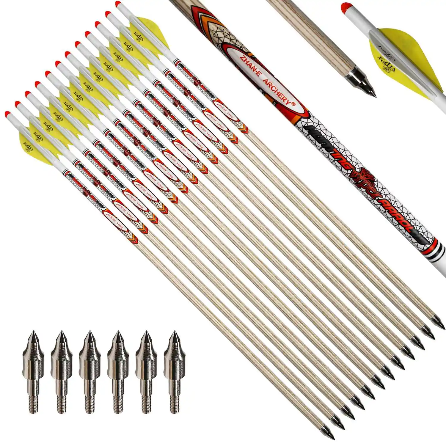 Mixed Carbon Archery Crossbow Bolt Wood Grain Pattern with Field Tips Vanes Outdoor Hunting Crossbow Arrows