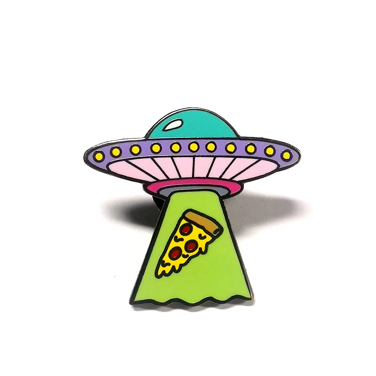 Customized Colorful Pizza Hard Enamel Pin UFO Alien Lapel Pin / Metal UFO Alien Pin Badge With Nice Quality