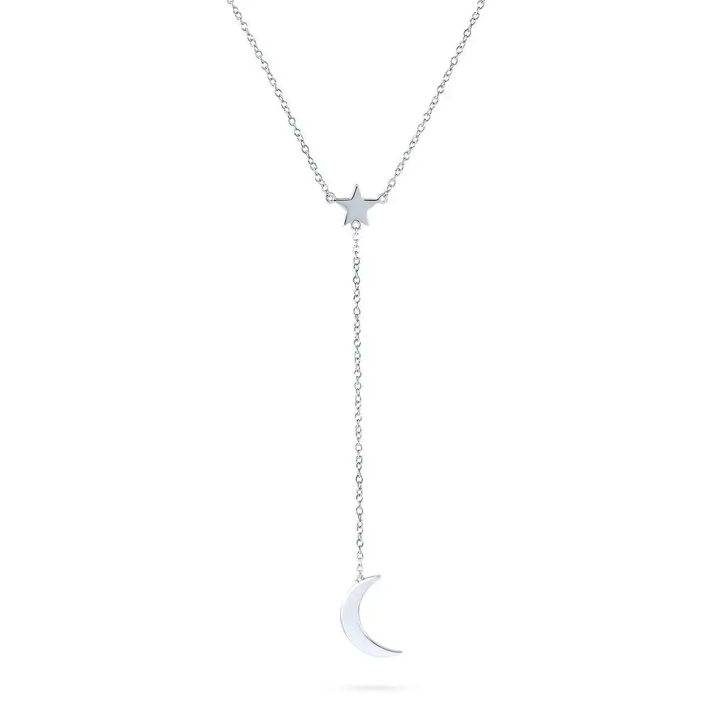 Wholesale high quality Moon And Star Toggle Lariat Necklace 925 Sterling Silver Women Y Lariat Long Necklace