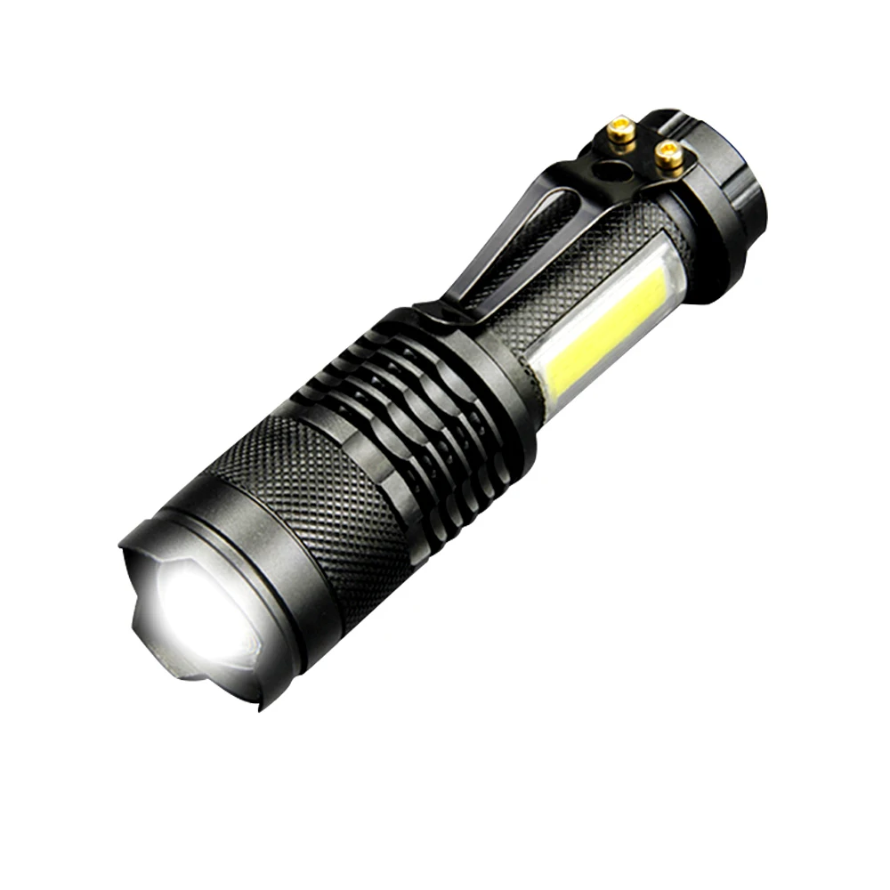 Портативный светодиодный мини-фонарик XML + COB из алюминиевого сплава, черный водонепроницаемый масштабируемый светодиодный фонарик, перезаряжаемый фонарик