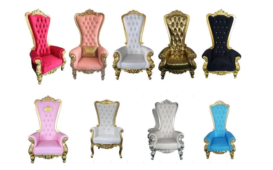 High Quality High Back Gold Color Bride and Bridegroom Wedding Throne Chairs