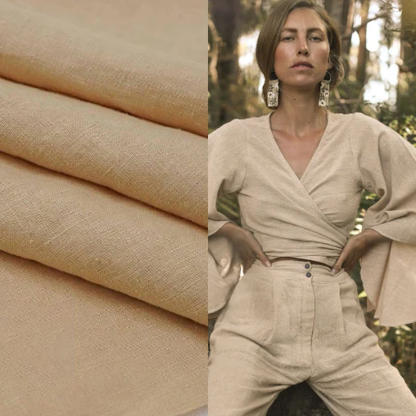 Custom made woven 100 percent soft natural eco friendly vintage plain color printed women shirting dressmaking hemp fabric