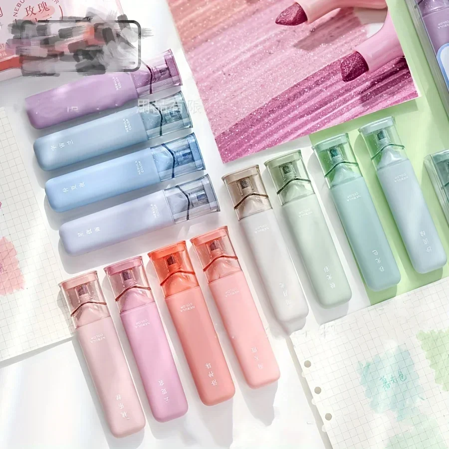4pcs Set Morandi Color Marker Glitter Highlighter Flexible Line Width Art Painting Markers For Student Stationery Supply