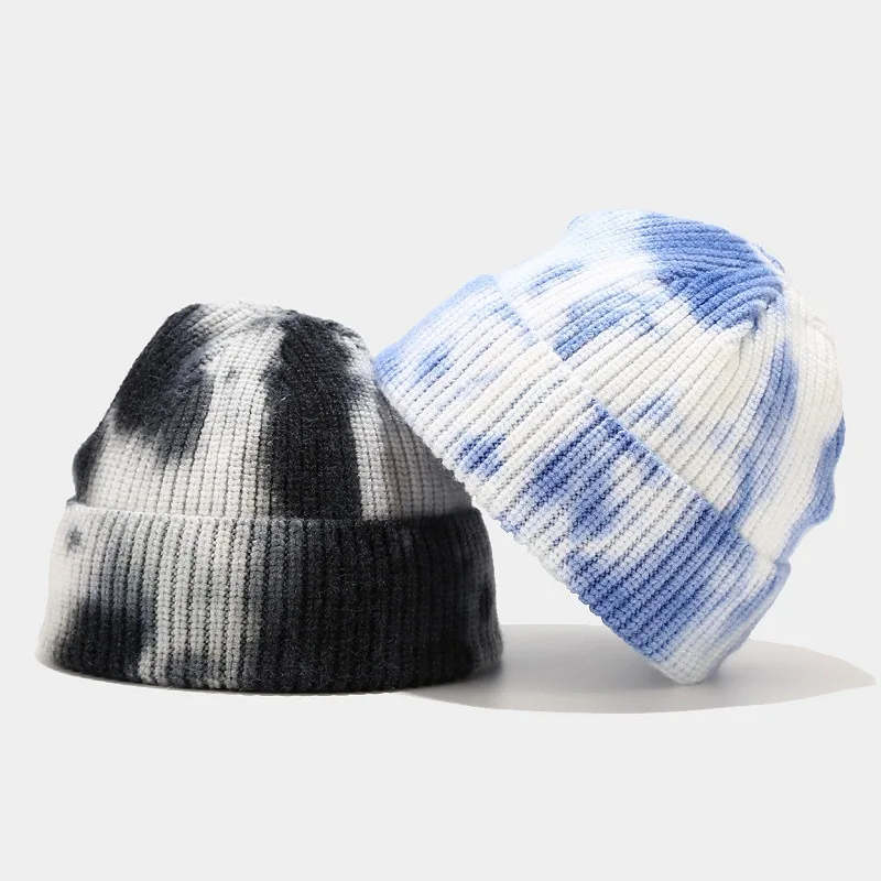 winter products 2023 Wholesale outdoor Winter Warm soft headwear Outdoor sport Beanie Hat Tie Dyed Embroidery knitted Cap