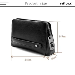 Fingerprint Lock Executive Business Handbag Men Genuine Leather Clutch Bag
