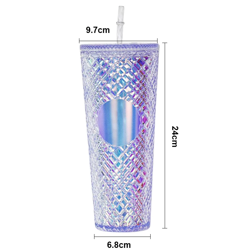 Custom 24oz Tazas Tasse Tumbler Glitter Becher Double Wall Drink Cup Bling Cold Cups Plastic Sippy Drink Cup With Lid And Straw