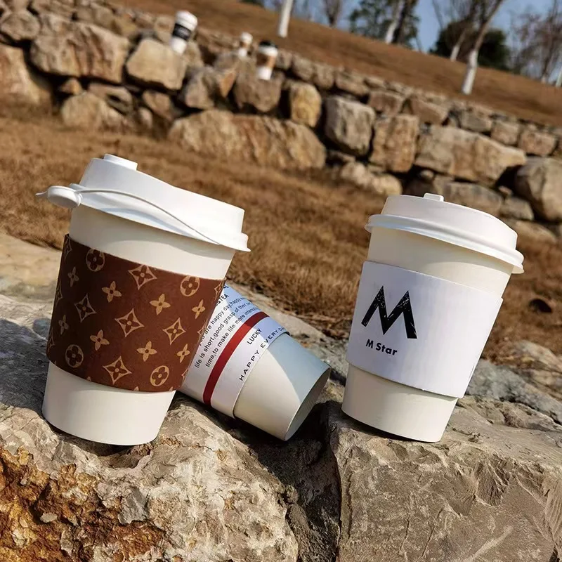 Recycle Paper Coffee Cups 12 Oz 16 oz 20 oz Hot Bubble Tea Cups With Sleeve Lids Manufacturer