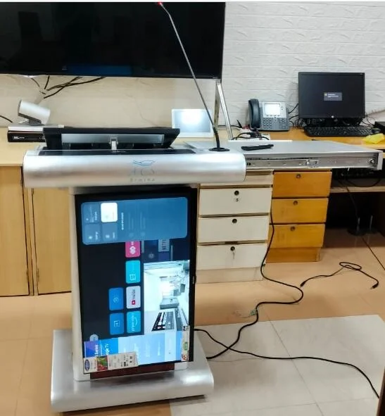 STEEL Podium 32inch front monitor FK535K Interactive lectern sliver cover keyboard drawer AV rack cabinet lectern