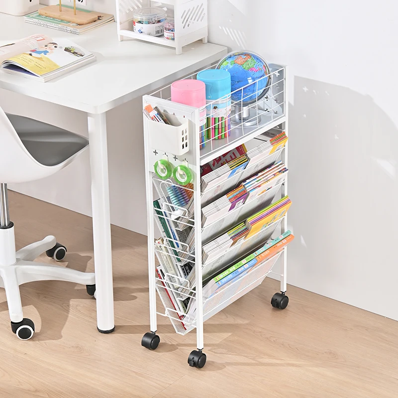 Multi-Layer Mobile Storage Rack Large Capacity Storage Rack Beside Multi Functional The Desk Book Sorting Rack with Pegboard