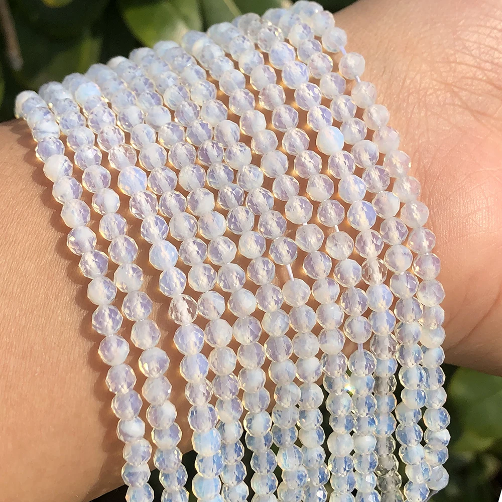 Wholesale Natural 2/3/4mm Round Faceted White Opal Stone Loose Beads For Jewelry Making DIY