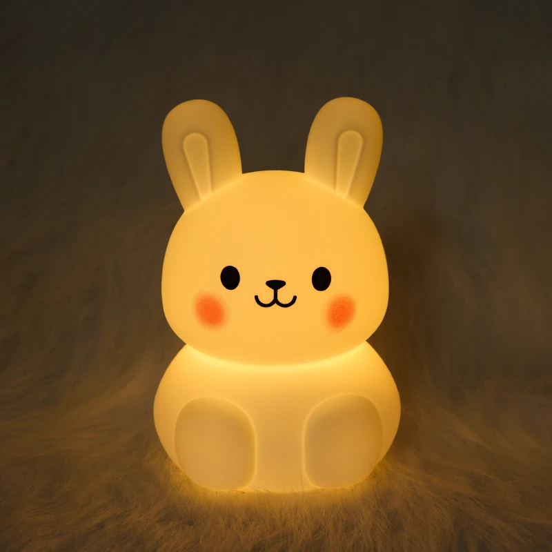Biumart Soft Animal Lighting Products Safe Baby Toy USB Rechargeable Pat RGB Silicone Bunny Night Lamp for Kids Bedroom