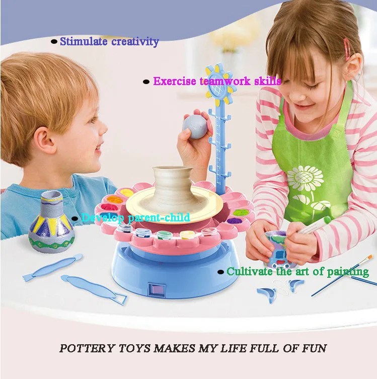 DIY Educational Toys Kids Automatic Pottery Clay Drawing Toy Child Pottery Wheel For Clay Machine Painting Play Clay Pottery Toy