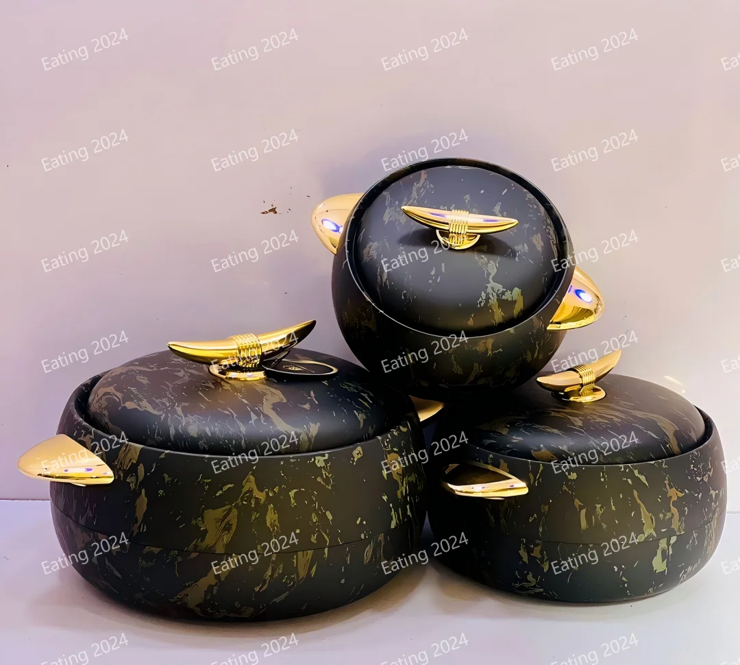 Round Thermal Hot Cold Serving Bowls Set of 3 Bar Hotel Luxury Gift Set For Freshness 1L+2L+3.5L Insulated Hot Pot Casserole Set