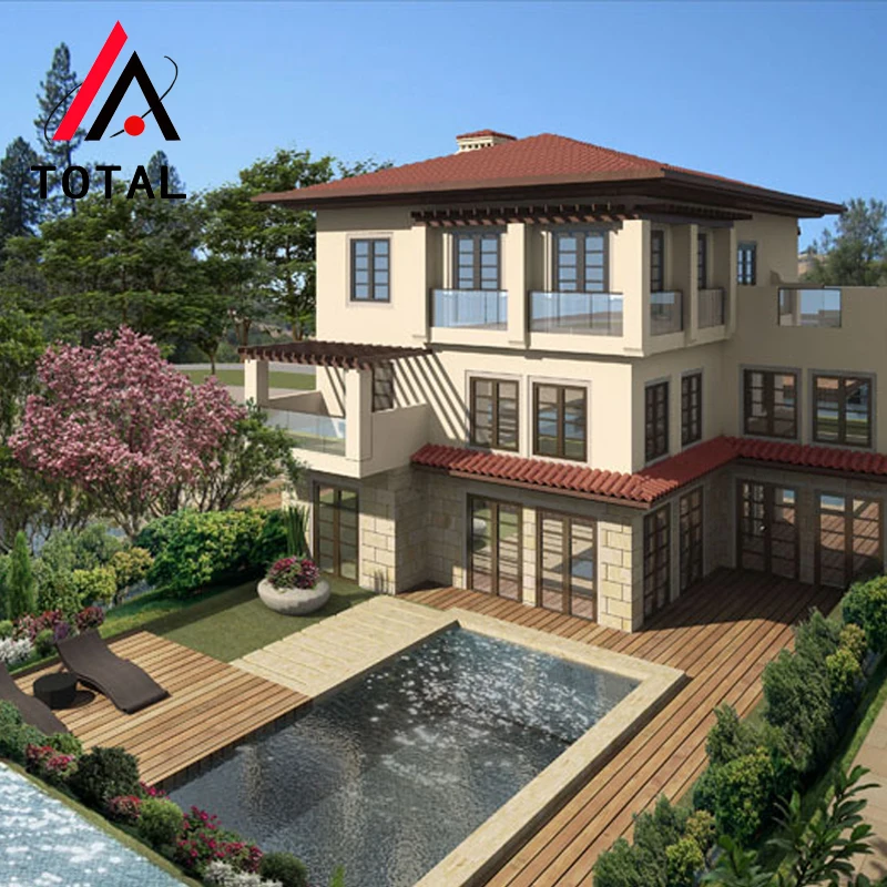 Professional light steel framing prefab house prefabricated luxury villa with pool