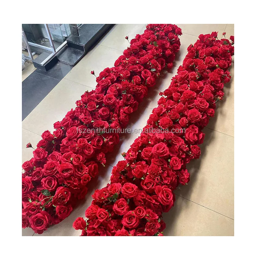 Party Supplies Red Floral Garland Artificial Rose Burgundy Runner Decorative Flower for Wedding Table