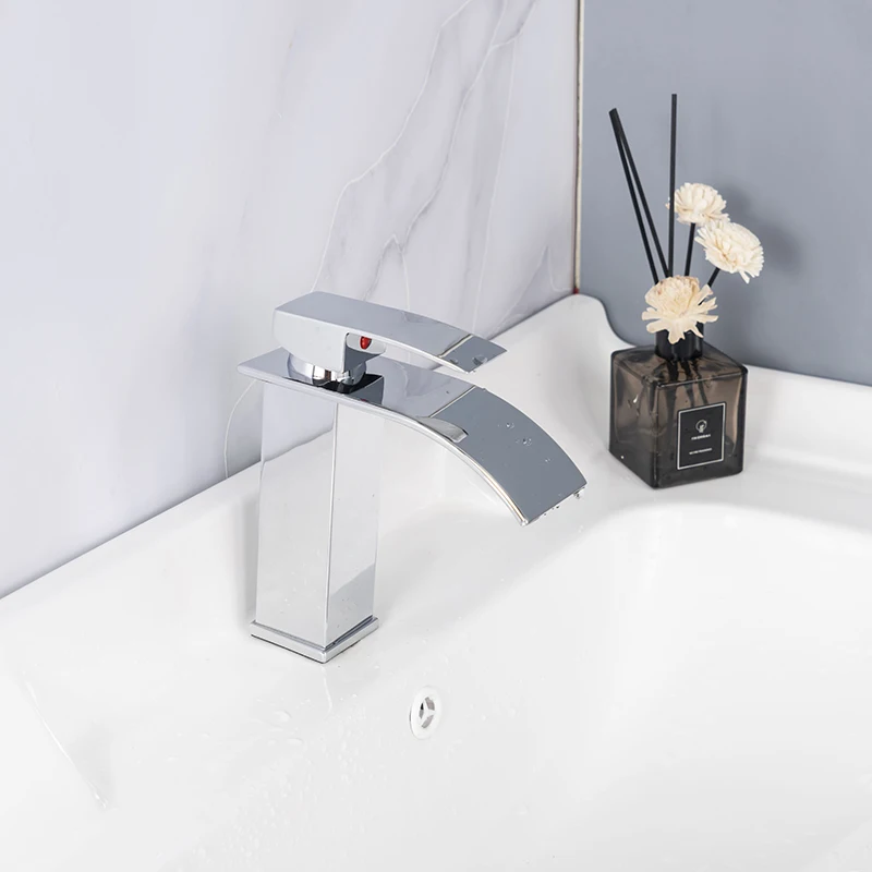 
High Quality Stainless Steel Single Handle Taps One Hole Waterfall Mixer Sinks Faucets Face Bathroom Wash Basin Faucet 