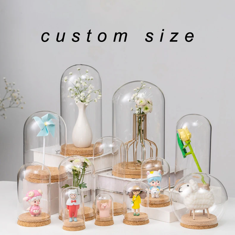 Wholesale Display Bell Jar Terrarium Replacement Glass Domes Clear Oval Cloche Glass Bell Dome With Wood Base
