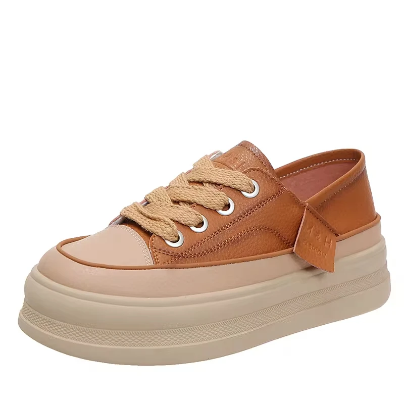 Женские 2024 кроссовки из мягкой кожи с круглым носком